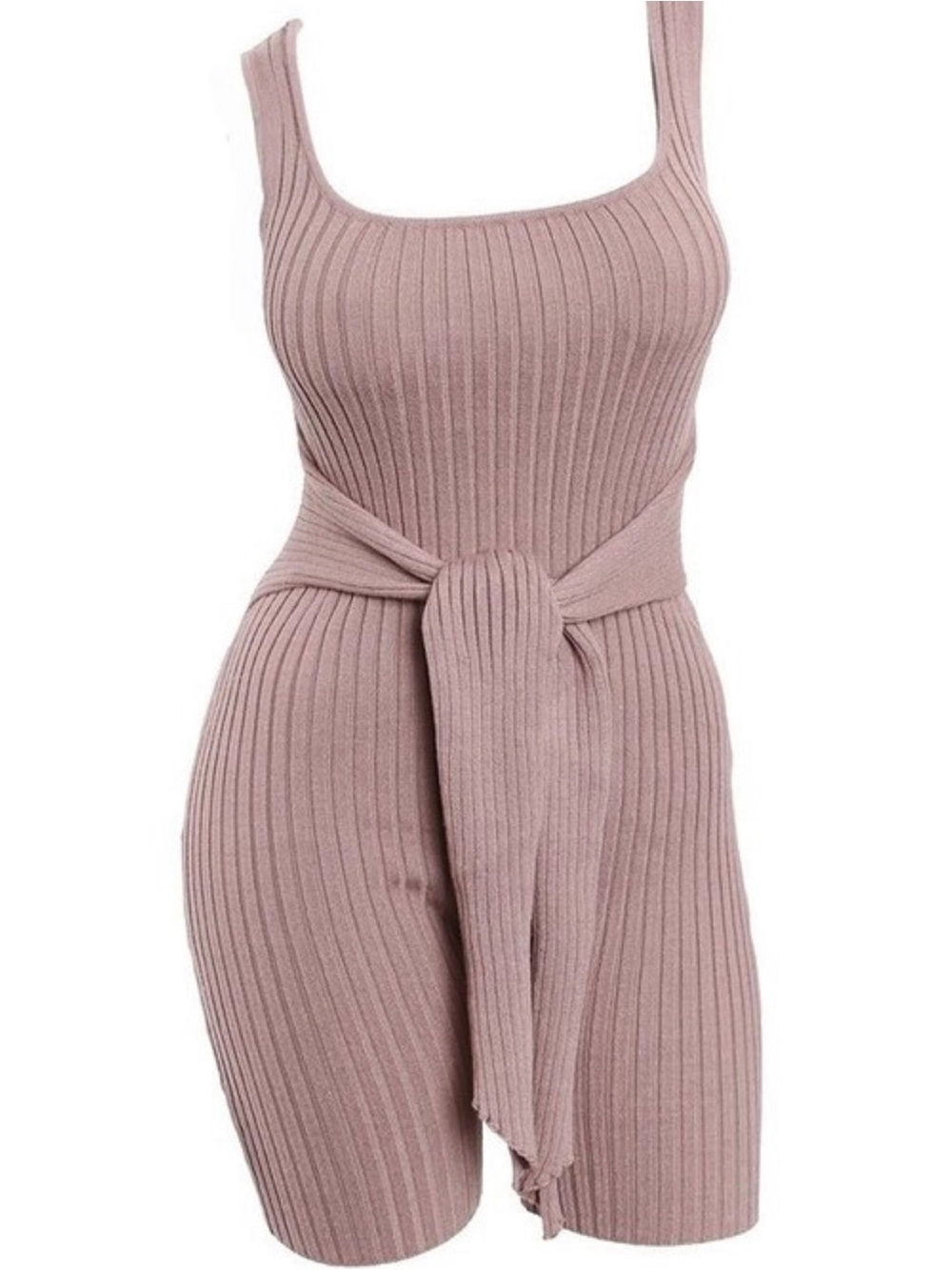 Ribbed Knit Sleeveless Tie-Waist one piece in Mauve